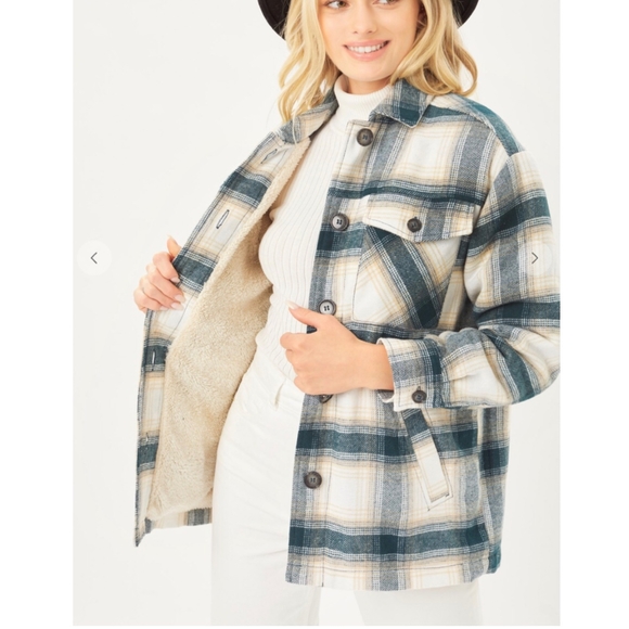 LAST ONE❗Cozy Chic Dark Teal Lined Plaid Flannel Oversized Shacket - Picture 8 of 14